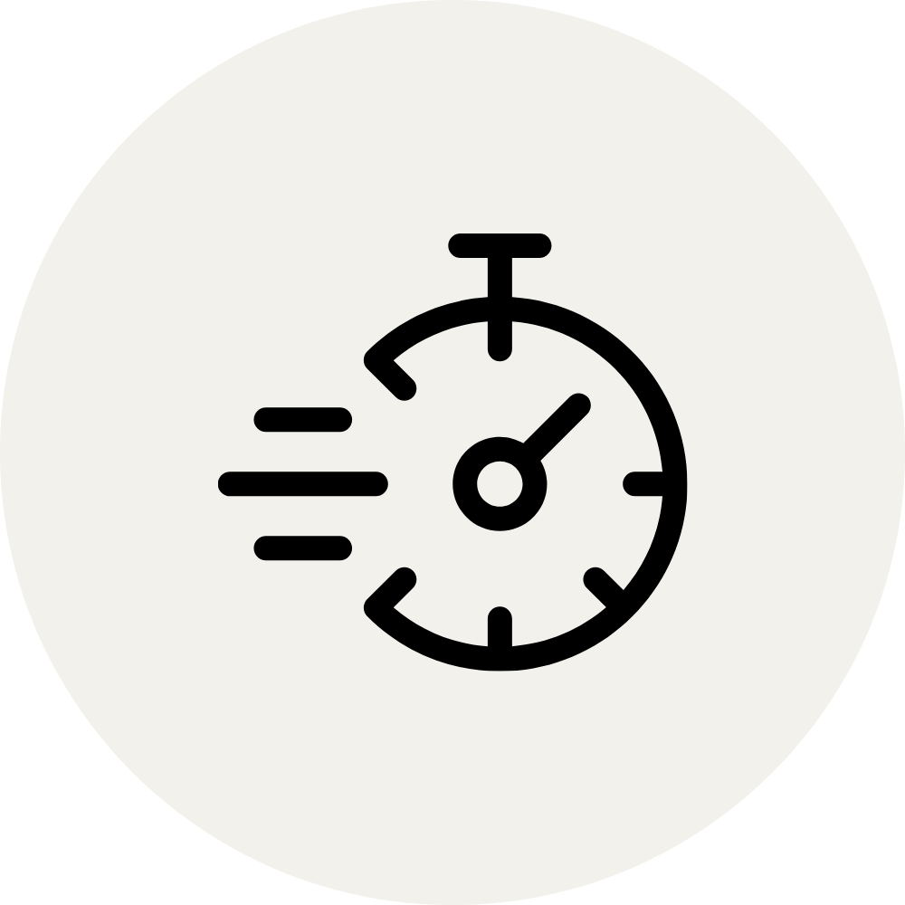 Illustration of a stopwatch with motion lines suggesting speed.